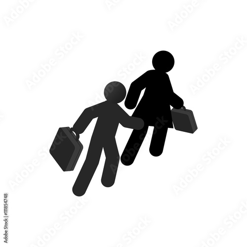 Refugees with suitcase icon, isometric 3d style