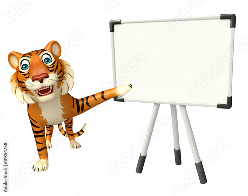 Fototapeta Naklejka Na Ścianę i Meble -  Tiger cartoon character with display board