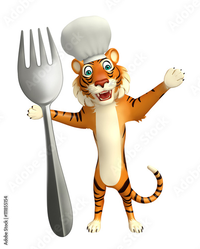 cuteTiger cartoon character with chef hat and spoon photo