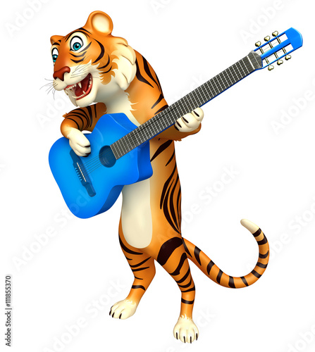 cute Tiger cartoon character with guitar