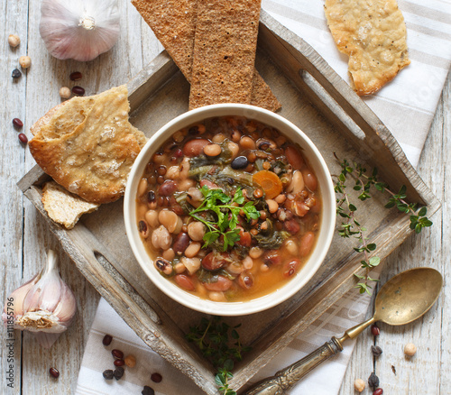 Cooked legumes and vegetables in a bowl