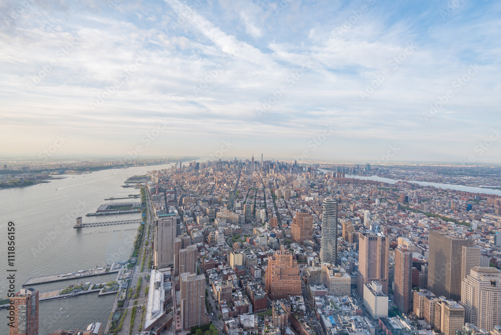 Obraz premium Manhattan Panorama, Blick auf Midtown zur Abenddämmerung