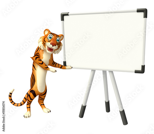 Fototapeta Naklejka Na Ścianę i Meble -  Tiger cartoon character with display board