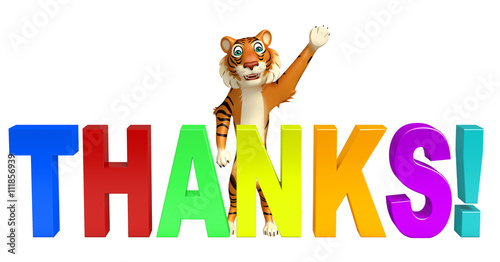 Fototapeta Naklejka Na Ścianę i Meble -  Tiger cartoon character  with thanks sign