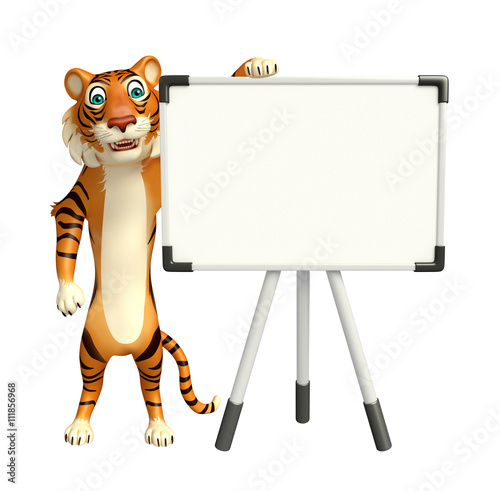 Fototapeta Naklejka Na Ścianę i Meble -  Tiger cartoon character with display board