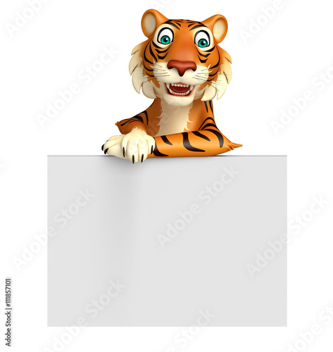 Fototapeta Naklejka Na Ścianę i Meble -  fun Tiger cartoon character with board