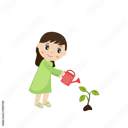 Woman watering plant.