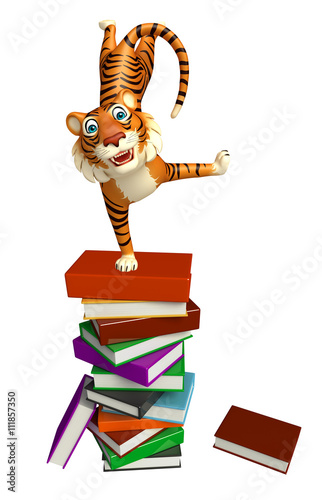 Fototapeta Naklejka Na Ścianę i Meble -  fun Tiger cartoon character with book