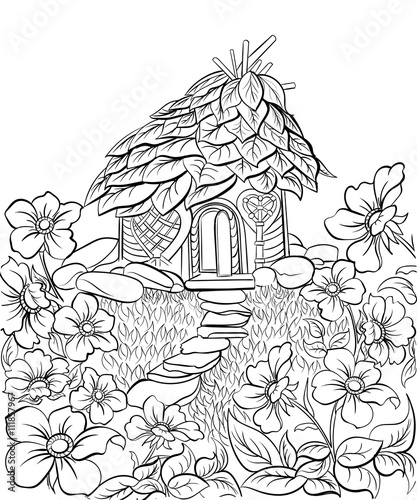 Hand drawn ink pattern. Coloring book for adult