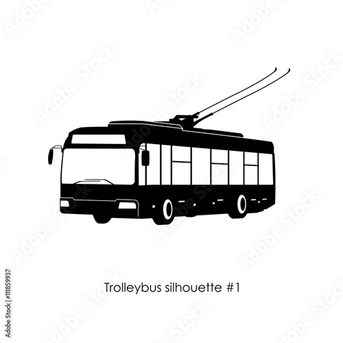 Black silhouette of trolley bus on a white background