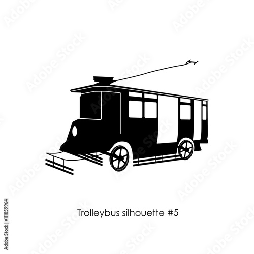 Black silhouette of trolley bus on a white background. Retro tro