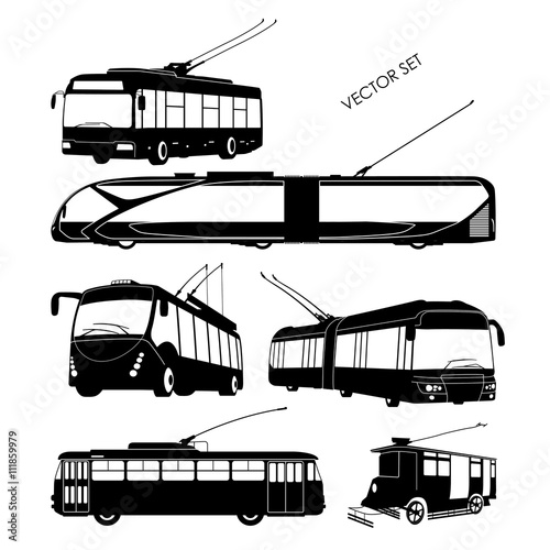 Set trolley bus silhouettes on a white background