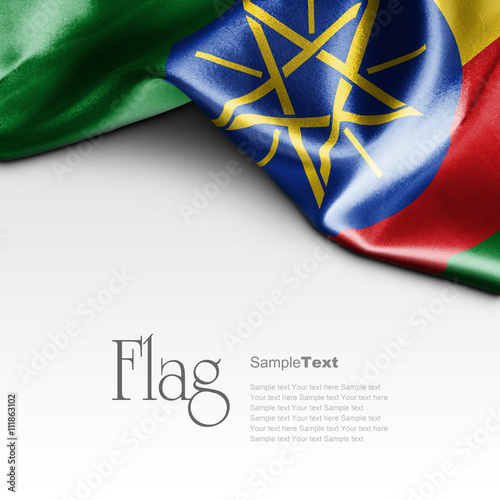Flag of Ethiopia on white background. Sample text.