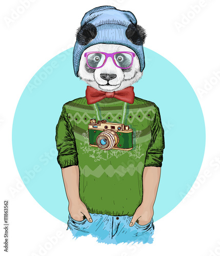 Portrait of fashion panda wearing a hat