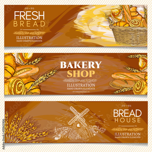 Bakery banner, bakery shop, bakery basket, fresh bread