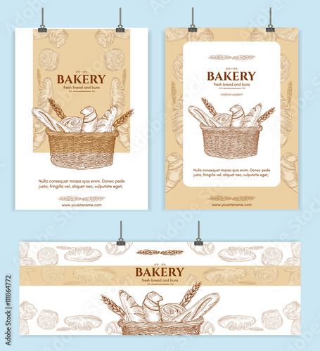 Bakery shop, bread basket signage template hand drawn