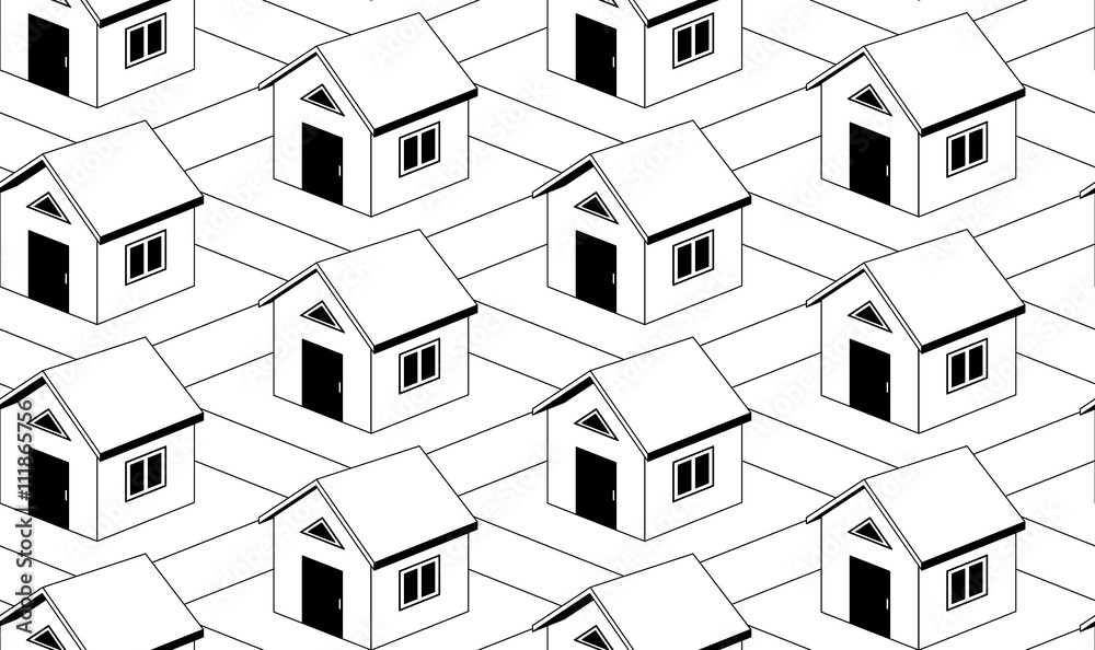 Monochrome seamless pattern with houses Monochrome seamless pattern with houses