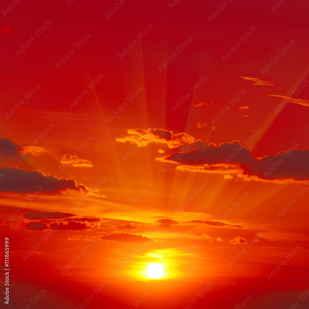 Naklejka premium Bright red sunrise