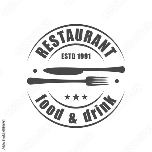 Restaurant round logotype with fork & knife silhouettes
