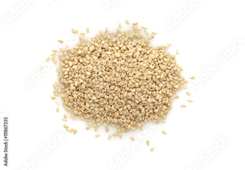 Brown Sesame Seeds on White Background