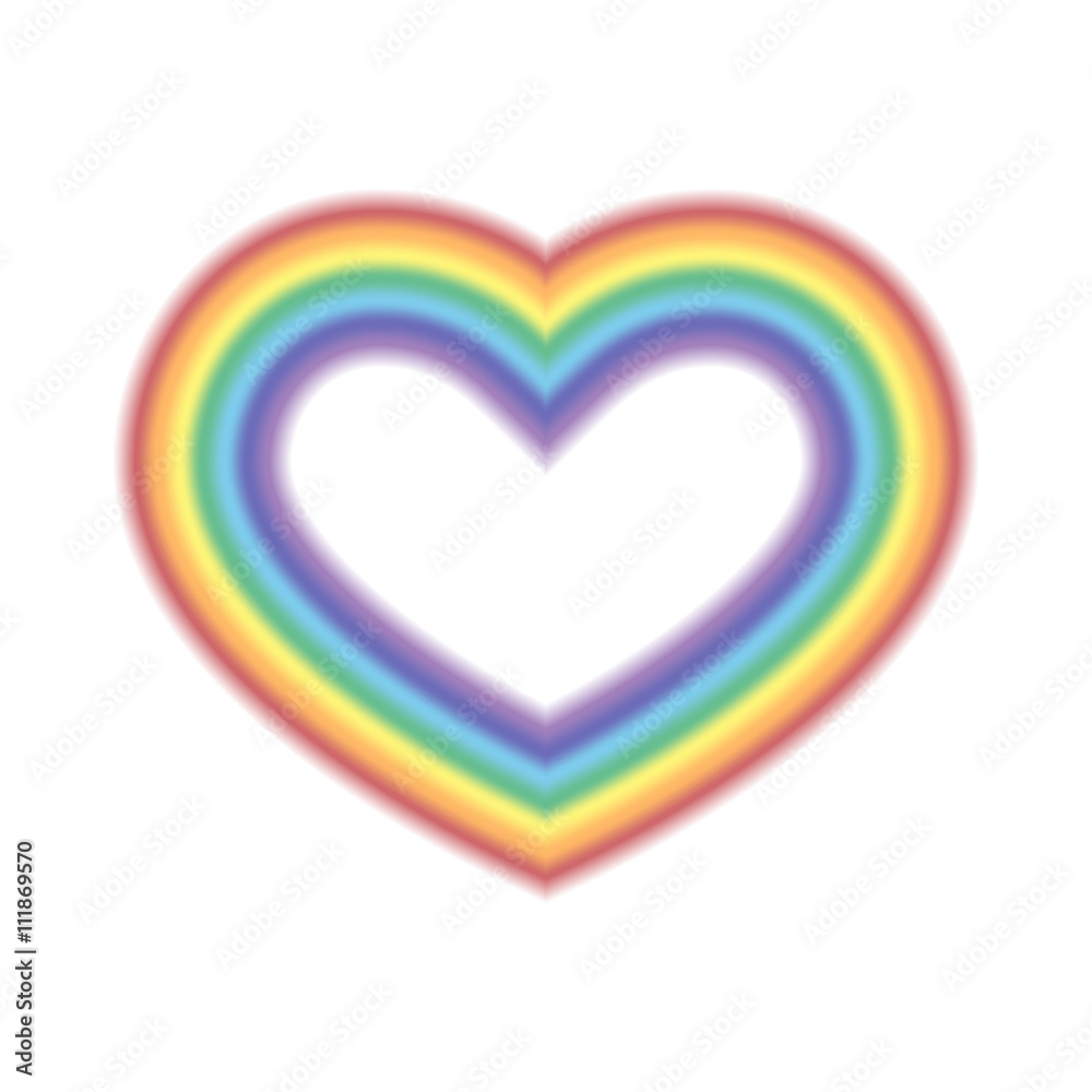 Rainbow icon heart. Shape object realistic sign, isolated on white background. Colorful light and bright design element for decorative concept. Symbol of rain, sky, clear and love. Vector illustration