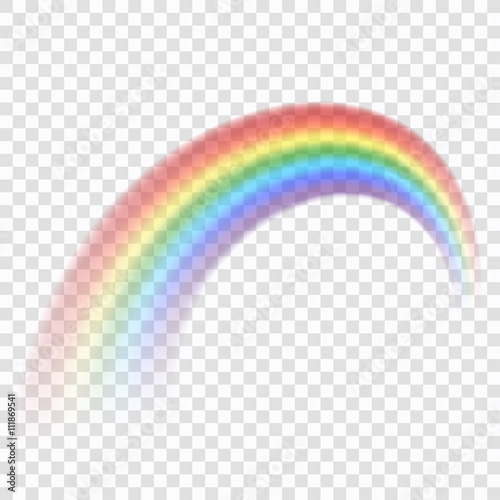 Rainbow icon. Shape arch realistic, isolated on transparent background. Colorful light and bright design element for decorative. Symbol of rain, sky, clear, nature. Graphic object. Vector illustration