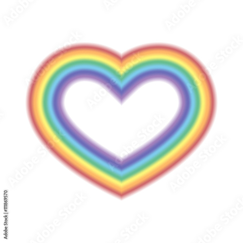 Rainbow icon heart. Shape object realistic sign, isolated on white background. Colorful light and bright design element for decorative concept. Symbol of rain, sky, clear and love. Vector illustration