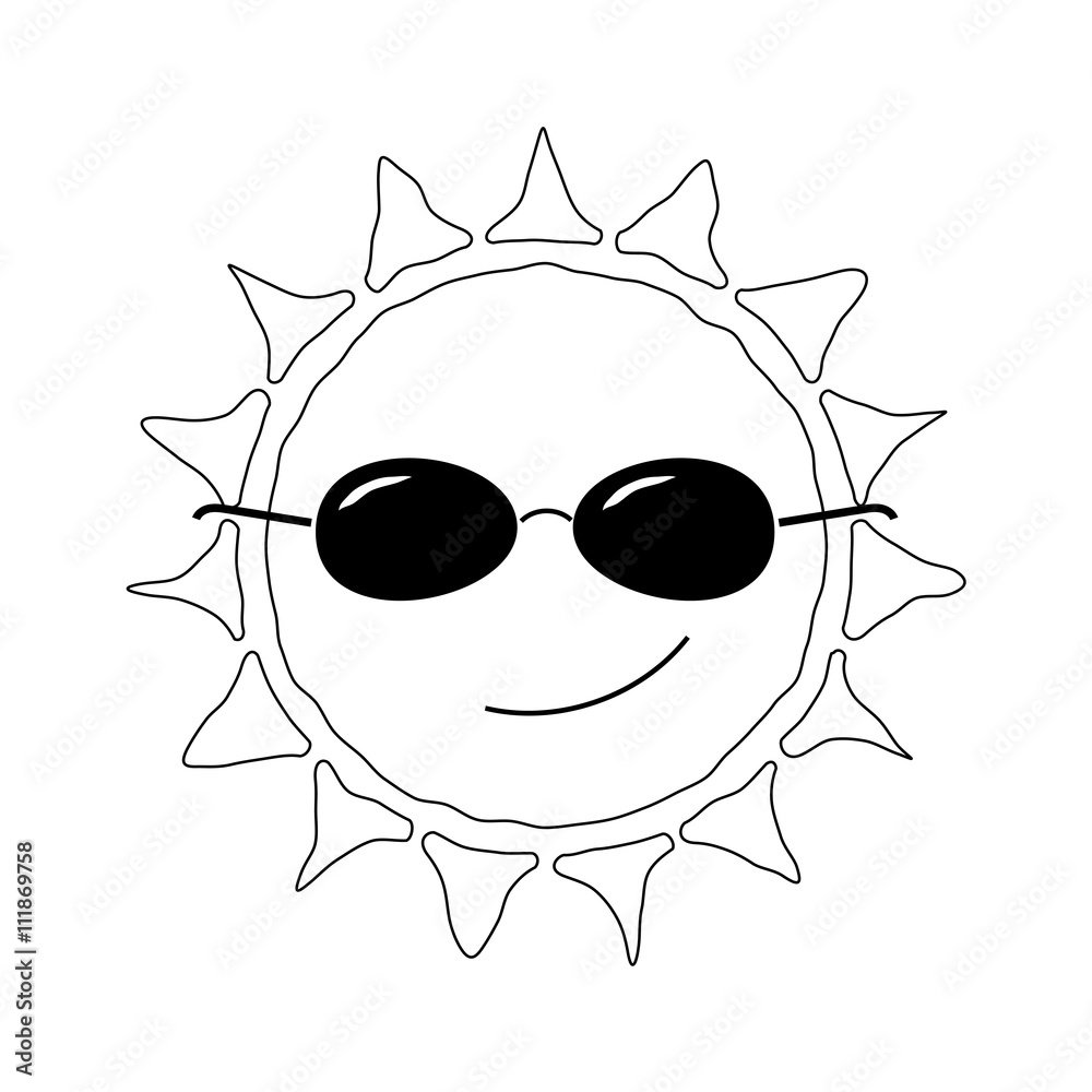 Happy sun fun icon. Cute smiling sign with sunglasses. Cartoon design. Black  element, isolated on white background. Symbol of weather, heat, sunny and  sunlight, smile, relaxation. Vector illustration Stock Vector | Adobe