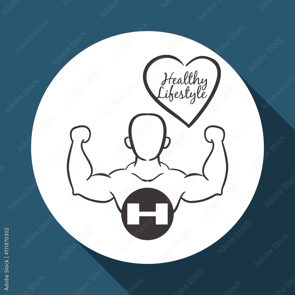 Healthy lifestyle design. Bodybuilding illustration. white backg Healthy lifestyle design. Bodybuilding illustration. white backg