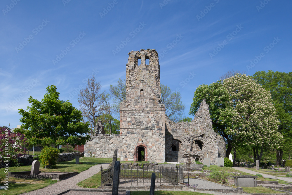 View of the St Olof's Church ruin. Sigtuna, one of the popular attractions for tourist, is the oldest town in Sweden and it was founded in 980. 