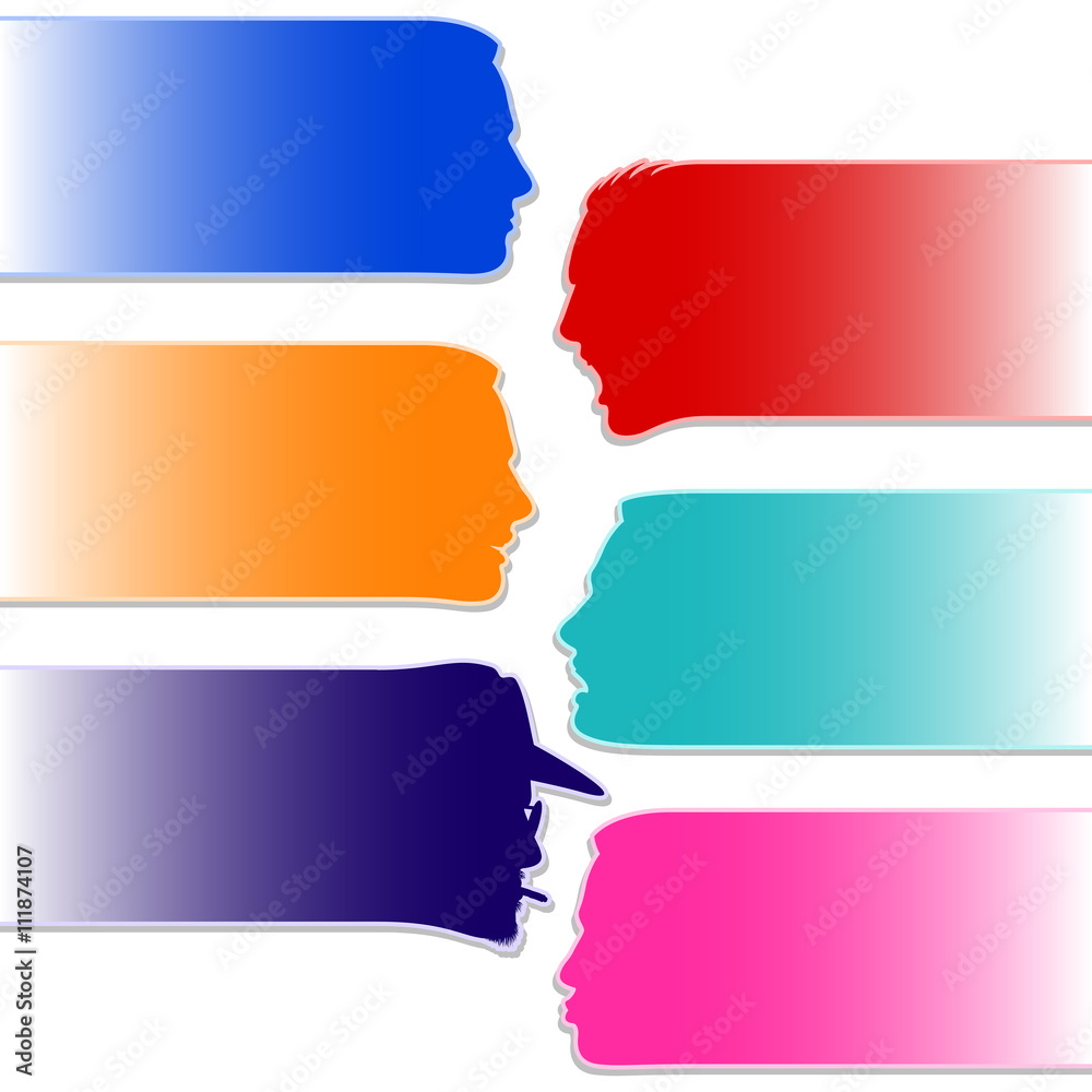 Set of stickers and banners faces of people with emotions; Backgrounds for text; Men version; Eps8 Set of stickers and banners faces of people with emotions; Backgrounds for text; Men version; Eps8