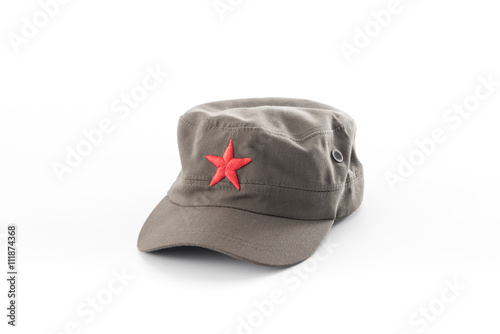 communist hat,red star cap on white background