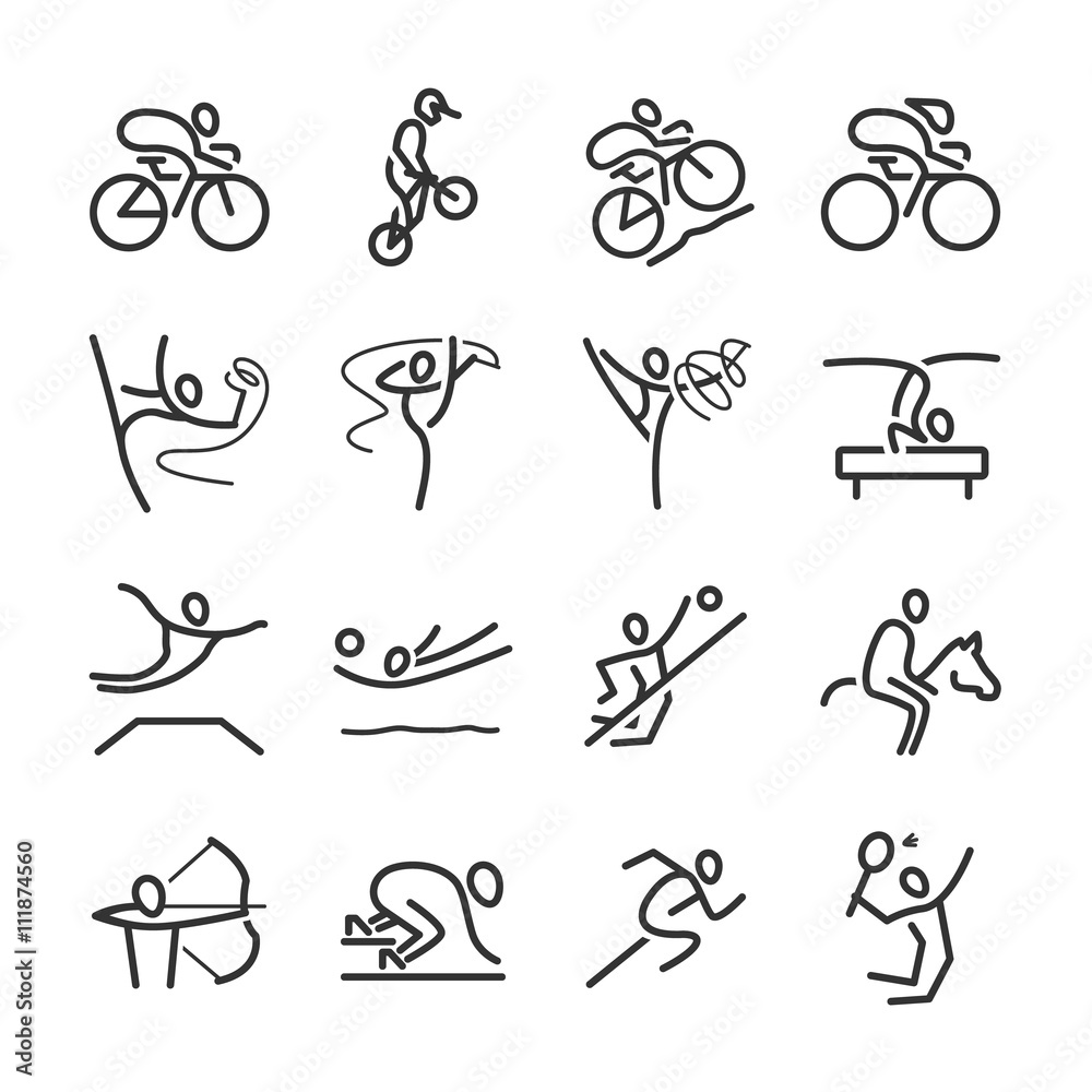 Fototapeta premium Outline icons, popular sports