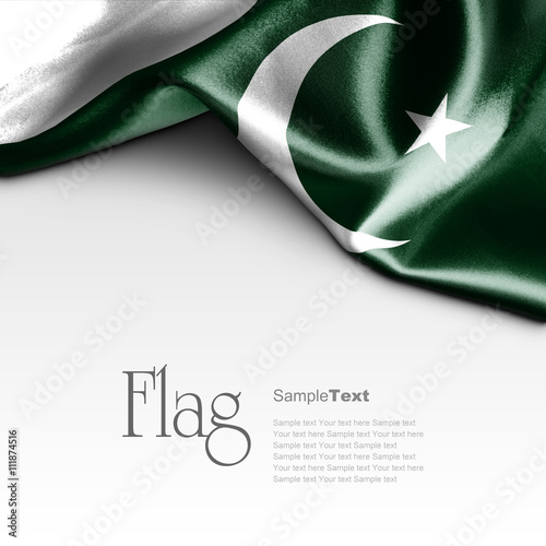 Flag of Pakistan on white background. Sample text. photo