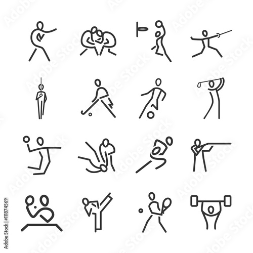 Linear icons athletes, popular sports
