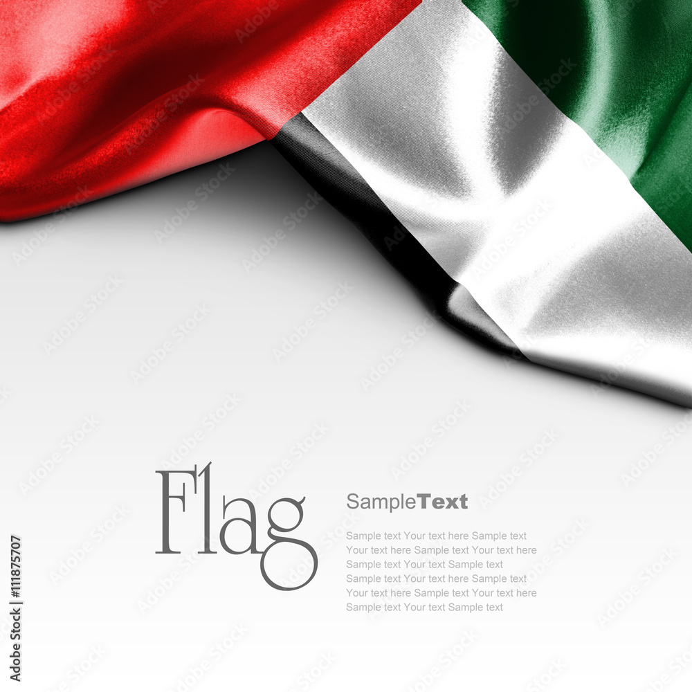Obraz premium Flag of United Arab Emirates on white background. Sample text.