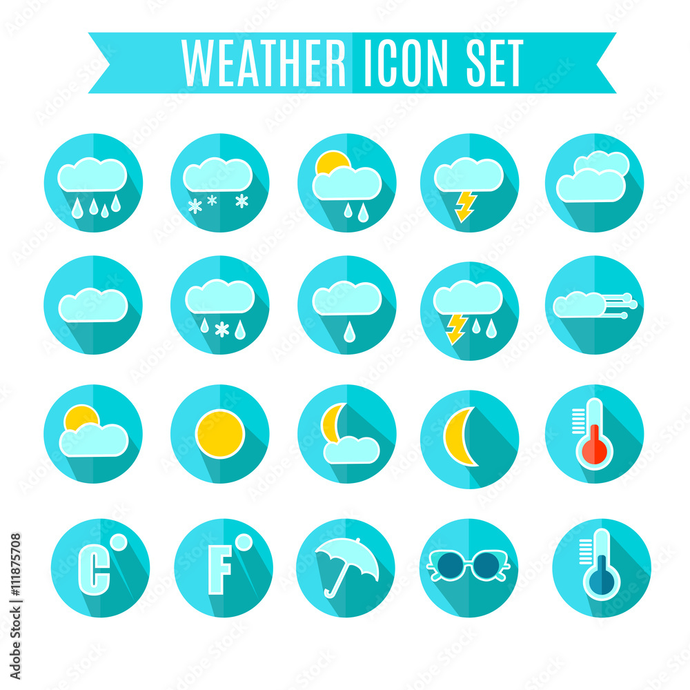 Weather Icon Set. Blue Colors. Vector Illustration