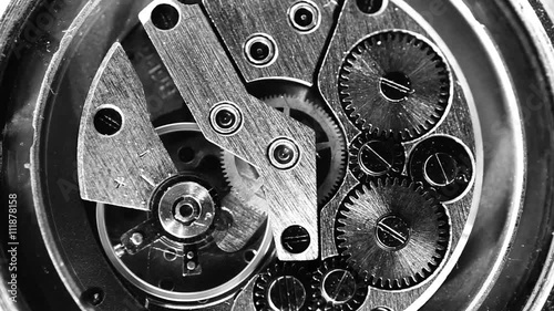 Vintage watch mechanism working macro black and white (looped video)