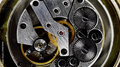 Vintage watch mechanism working macro steel filtered (looped video)
