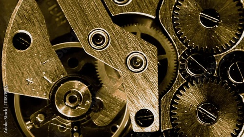 Gold vintage watch mechanism working macro (looped video)
