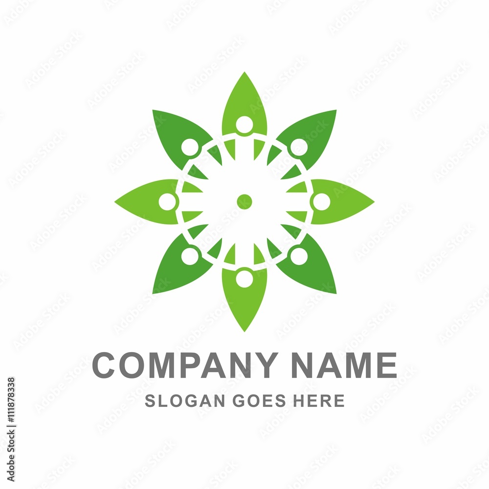 Eco Green Leaf Circle People Vector Logo Template