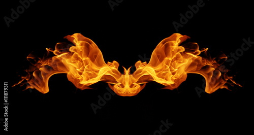 Abstract Fire flame wing on black background