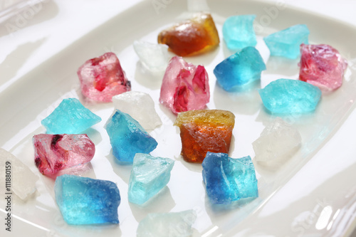 Japanese traditional confectionery, Kohakutou, dried sweetened agar jelly
