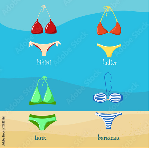 Bathing suit Swimming suits Summer vacation ector Bikini silhouette set