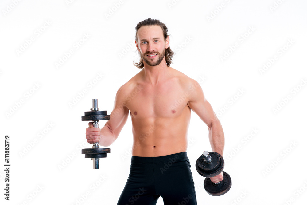 young man with exercised body train with bar-bell young man with exercised body train with bar-bell