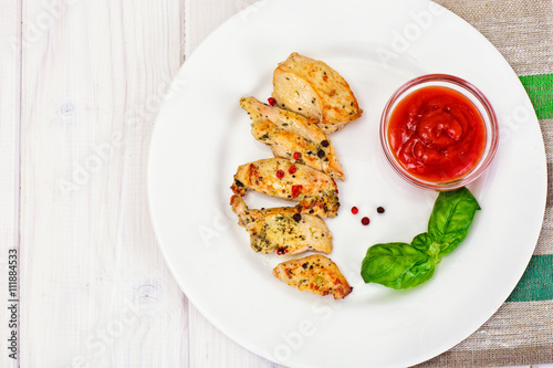 Grilled Chicken Fillet with Pepper,  Basil and Tomato