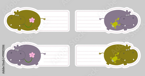 Set of four cute blank card with behemoths in cartoon style