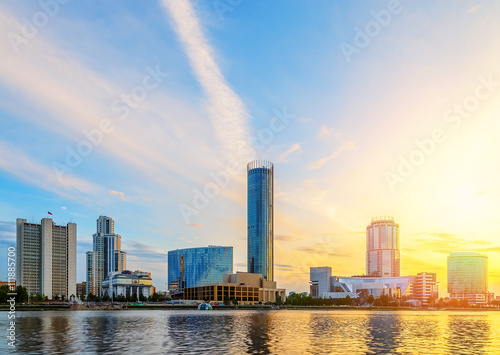 Evening on the business center of Ekaterinburg summer sky sunny