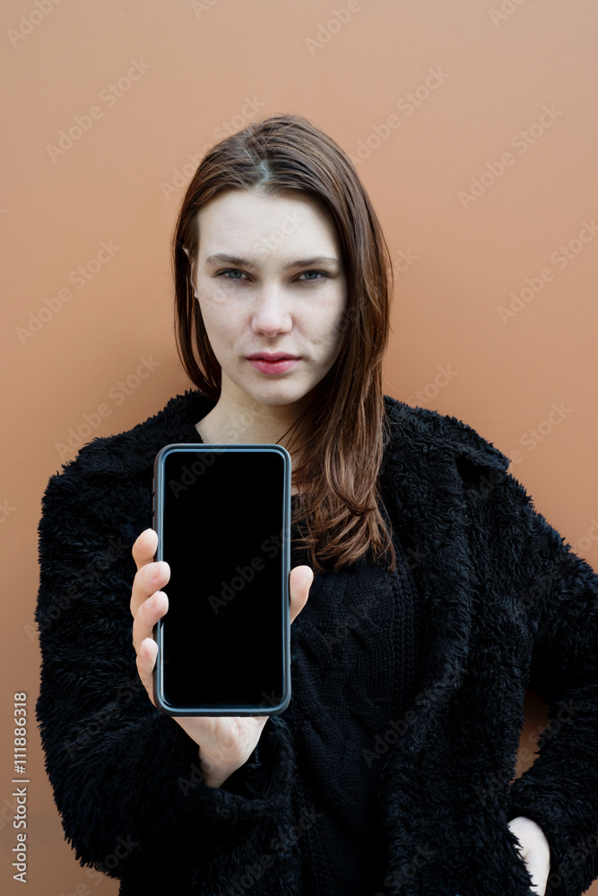 atractive woman with smartphone with black screen atractive woman with smartphone with black screen