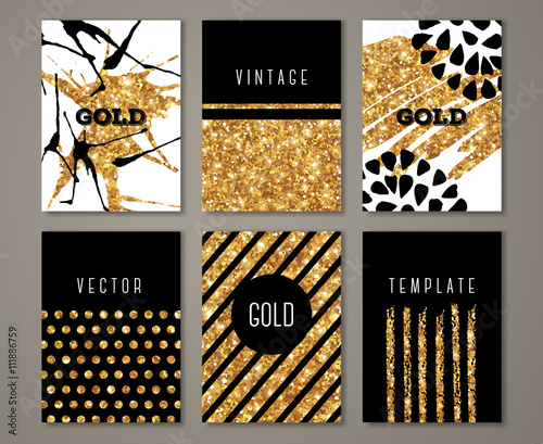 Brochure template set with gold brush stroke